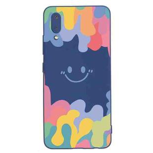 For Xiaomi Redmi 9A Painted Smiley Face Pattern Liquid Silicone Shockproof Case(Dark Blue)