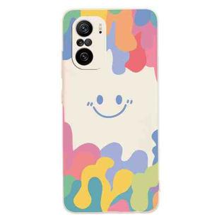 For Xiaomi Redmi K40 / K40 Pro Painted Smiley Face Pattern Liquid Silicone Shockproof Case(White)