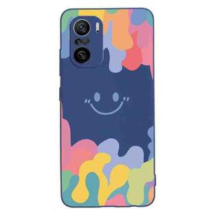For Xiaomi Redmi K40 / K40 Pro Painted Smiley Face Pattern Liquid Silicone Shockproof Case(Dark Blue)