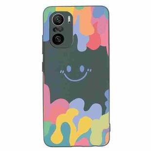 For Xiaomi Redmi K40 Pro+ Painted Smiley Face Pattern Liquid Silicone Shockproof Case(Dark Green)
