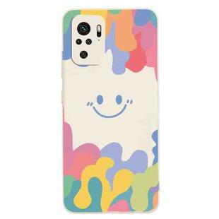 For Xiaomi Redmi Note 10 4G Painted Smiley Face Pattern Liquid Silicone Shockproof Case(White)