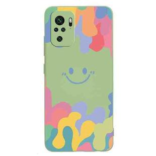 For Xiaomi Redmi Note 10 4G Painted Smiley Face Pattern Liquid Silicone Shockproof Case(Green)