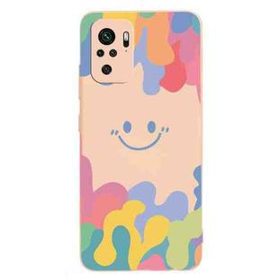 For Xiaomi Redmi Note 10 4G Painted Smiley Face Pattern Liquid Silicone Shockproof Case(Pink)