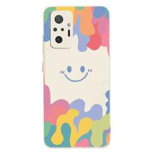 For Xiaomi Redmi Note 10 Pro/10 Pro Max Painted Smiley Face Pattern Liquid Silicone Shockproof Case(White)