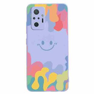 For Xiaomi Redmi Note 10 Pro/10 Pro Max Painted Smiley Face Pattern Liquid Silicone Shockproof Case(Purple)