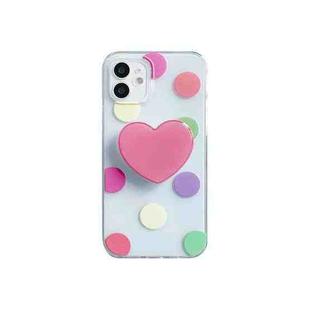 Colorful Dot Pattern TPU Straight Edge Shockproof Case with Heart Holder For iPhone 12 / 12 Pro(Pink Red)