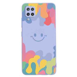 For Samsung Galaxy A12 5G Painted Smiley Face Pattern Liquid Silicone Shockproof Case(Purple)