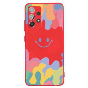 For Samsung Galaxy A32 4G Painted Smiley Face Pattern Liquid Silicone Shockproof Case(Red)