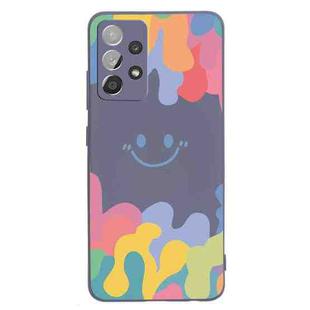 For Samsung Galaxy A52 Painted Smiley Face Pattern Liquid Silicone Shockproof Case(Dark Grey)