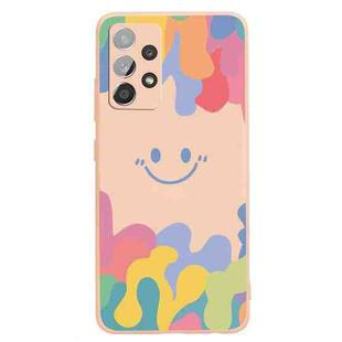 For Samsung Galaxy A52 Painted Smiley Face Pattern Liquid Silicone Shockproof Case(Pink)