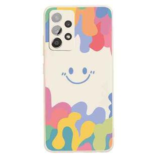 For Samsung Galaxy A72 Painted Smiley Face Pattern Liquid Silicone Shockproof Case(White)