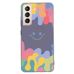 For Samsung Galaxy S21 5G Painted Smiley Face Pattern Liquid Silicone Shockproof Case(Dark Grey)