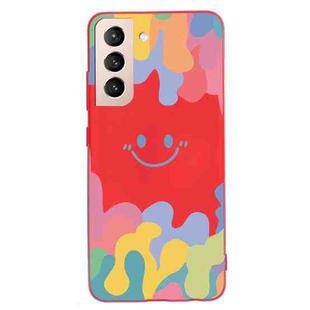 For Samsung Galaxy S21 5G Painted Smiley Face Pattern Liquid Silicone Shockproof Case(Red)