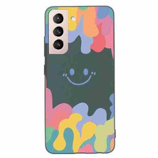 For Samsung Galaxy S21 5G Painted Smiley Face Pattern Liquid Silicone Shockproof Case(Dark Green)