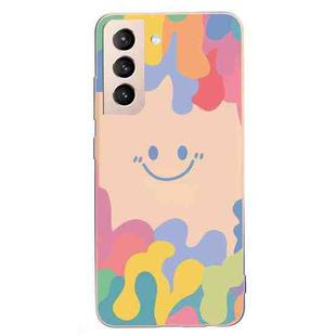 For Samsung Galaxy S21 5G Painted Smiley Face Pattern Liquid Silicone Shockproof Case(Pink)