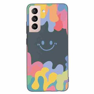 For Samsung Galaxy S21 FE 5G Painted Smiley Face Pattern Liquid Silicone Shockproof Case(Dark Green)