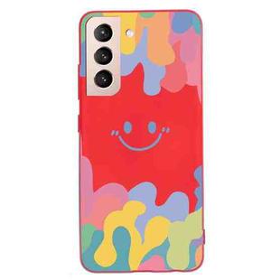 For Samsung Galaxy S21+ 5G Painted Smiley Face Pattern Liquid Silicone Shockproof Case(Red)