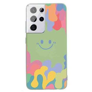 For Samsung Galaxy S21 Ultra 5G Painted Smiley Face Pattern Liquid Silicone Shockproof Case(Green)