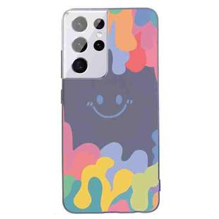 For Samsung Galaxy S21 Ultra 5G Painted Smiley Face Pattern Liquid Silicone Shockproof Case(Dark Grey)