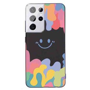 For Samsung Galaxy S21 Ultra 5G Painted Smiley Face Pattern Liquid Silicone Shockproof Case(Black)