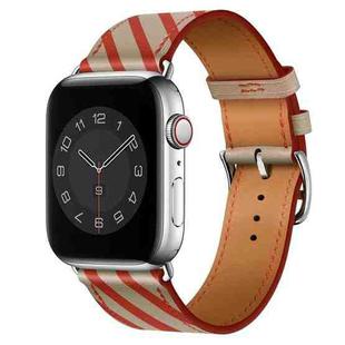 Strip Texture Leather Watch Band For Apple Watch Ultra 49mm / Series 8&7 45mm / SE 2&6&SE&5&4 44mm / 3&2&1 42mm(Apricot Red)