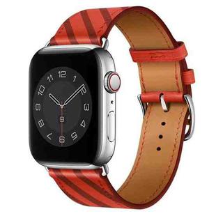 Strip Texture Leather Watch Band For Apple Watch Series 8&7 41mm / SE 2&6&SE&5&4 40mm / 3&2&1 38mm(Red Plum)