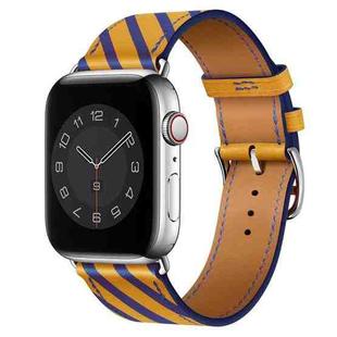 Strip Texture Leather Watch Band For Apple Watch Series 8&7 41mm / SE 2&6&SE&5&4 40mm / 3&2&1 38mm(Yellow Blue)