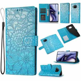 For Xiaomi Mi 10T Lite 5G Skin Feel Embossed Sunflower Horizontal Flip Leather Case with Holder & Card Slots & Wallet & Lanyard(Blue)