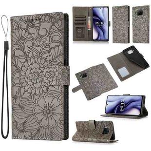 For Xiaomi Mi 10T Lite 5G Skin Feel Embossed Sunflower Horizontal Flip Leather Case with Holder & Card Slots & Wallet & Lanyard(Grey)