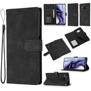 For Xiaomi Mi 10T Lite 5G Skin Feel Embossed Sunflower Horizontal Flip Leather Case with Holder & Card Slots & Wallet & Lanyard(Black)