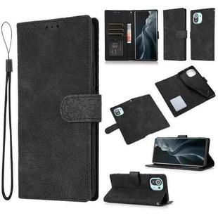 For Xiaomi Mi 11 Skin Feel Embossed Sunflower Horizontal Flip Leather Case with Holder & Card Slots & Wallet & Lanyard(Black)