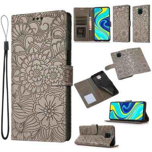 For Xiaomi Redmi Note 9 Pro Skin Feel Embossed Sunflower Horizontal Flip Leather Case with Holder & Card Slots & Wallet & Lanyard(Grey)