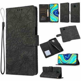 For Xiaomi Redmi Note 9 Pro Skin Feel Embossed Sunflower Horizontal Flip Leather Case with Holder & Card Slots & Wallet & Lanyard(Black)