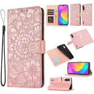 For Xiaomi Mi CC9 Skin Feel Embossed Sunflower Horizontal Flip Leather Case with Holder & Card Slots & Wallet & Lanyard(Rose Gold)