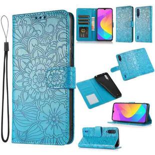 For Xiaomi Mi CC9 Skin Feel Embossed Sunflower Horizontal Flip Leather Case with Holder & Card Slots & Wallet & Lanyard(Blue)