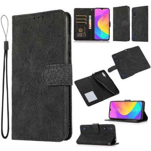 For Xiaomi Mi CC9 Skin Feel Embossed Sunflower Horizontal Flip Leather Case with Holder & Card Slots & Wallet & Lanyard(Black)