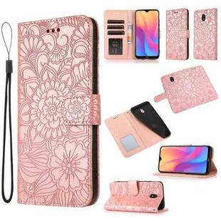 For Xiaomi Redmi 8A Skin Feel Embossed Sunflower Horizontal Flip Leather Case with Holder & Card Slots & Wallet & Lanyard(Rose Gold)