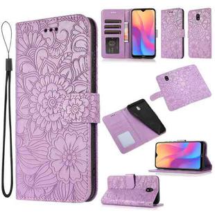 For Xiaomi Redmi 8A Skin Feel Embossed Sunflower Horizontal Flip Leather Case with Holder & Card Slots & Wallet & Lanyard(Purple)