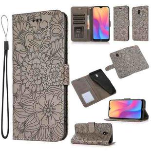 For Xiaomi Redmi 8A Skin Feel Embossed Sunflower Horizontal Flip Leather Case with Holder & Card Slots & Wallet & Lanyard(Grey)