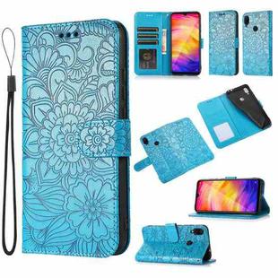 For Xiaomi Redmi Note 7 Skin Feel Embossed Sunflower Horizontal Flip Leather Case with Holder & Card Slots & Wallet & Lanyard(Blue)