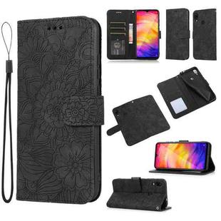 For Xiaomi Redmi Note 7 Skin Feel Embossed Sunflower Horizontal Flip Leather Case with Holder & Card Slots & Wallet & Lanyard(Black)