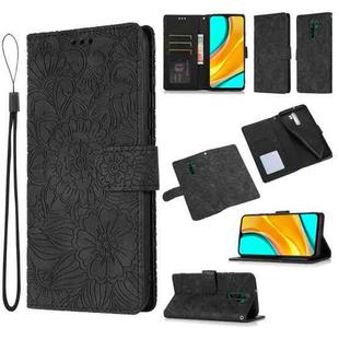 For Xiaomi Redmi 9 Skin Feel Embossed Sunflower Horizontal Flip Leather Case with Holder & Card Slots & Wallet & Lanyard(Black)