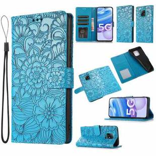 For Xiaomi Redmi 10X 5G Skin Feel Embossed Sunflower Horizontal Flip Leather Case with Holder & Card Slots & Wallet & Lanyard(Blue)