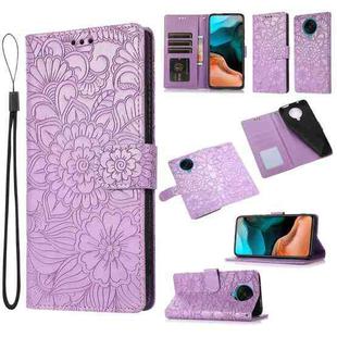 For Xiaomi Redmi K30 Pro Skin Feel Embossed Sunflower Horizontal Flip Leather Case with Holder & Card Slots & Wallet & Lanyard(Purple)