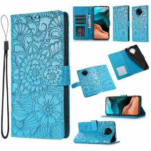 For Xiaomi Redmi K30 Pro Skin Feel Embossed Sunflower Horizontal Flip Leather Case with Holder & Card Slots & Wallet & Lanyard(Blue)