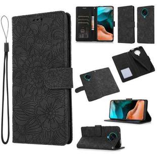 For Xiaomi Redmi K30 Pro Skin Feel Embossed Sunflower Horizontal Flip Leather Case with Holder & Card Slots & Wallet & Lanyard(Black)