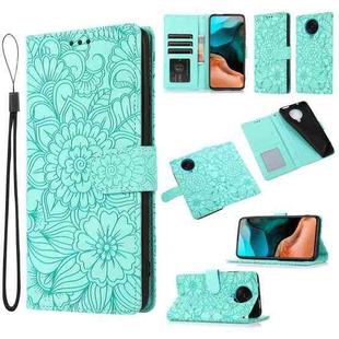For Xiaomi Redmi K30 Pro Skin Feel Embossed Sunflower Horizontal Flip Leather Case with Holder & Card Slots & Wallet & Lanyard(Green)