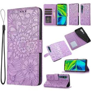 For Xiaomi Mi CC9 Pro Skin Feel Embossed Sunflower Horizontal Flip Leather Case with Holder & Card Slots & Wallet & Lanyard(Purple)