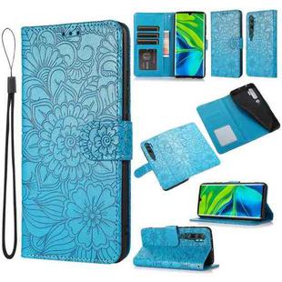 For Xiaomi Mi CC9 Pro Skin Feel Embossed Sunflower Horizontal Flip Leather Case with Holder & Card Slots & Wallet & Lanyard(Blue)