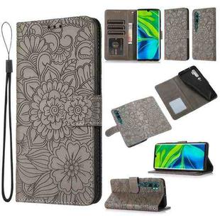For Xiaomi Mi CC9 Pro Skin Feel Embossed Sunflower Horizontal Flip Leather Case with Holder & Card Slots & Wallet & Lanyard(Grey)